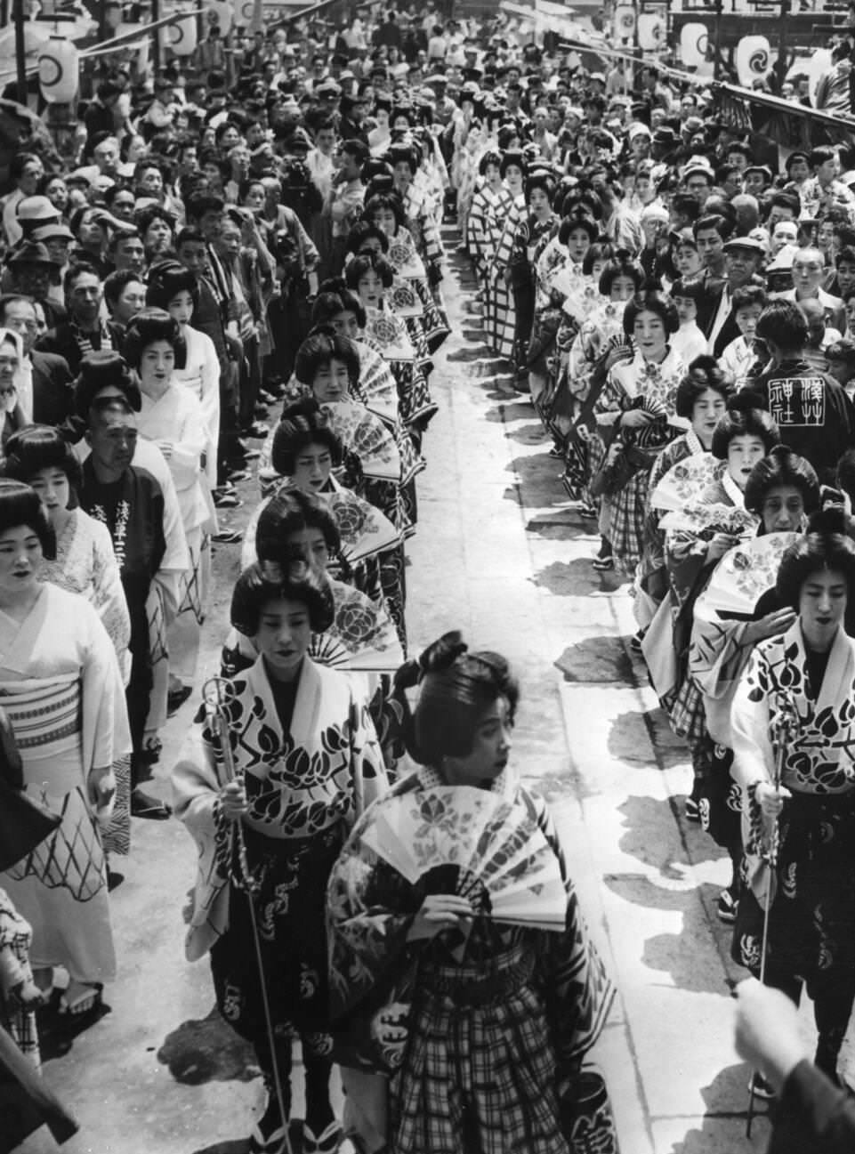 A geisha pageant in Tokyo, 1957.
