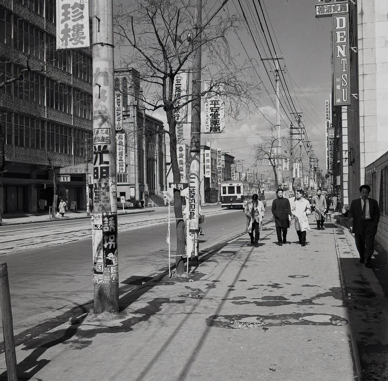 A city centre street in Tokyo, 1955.