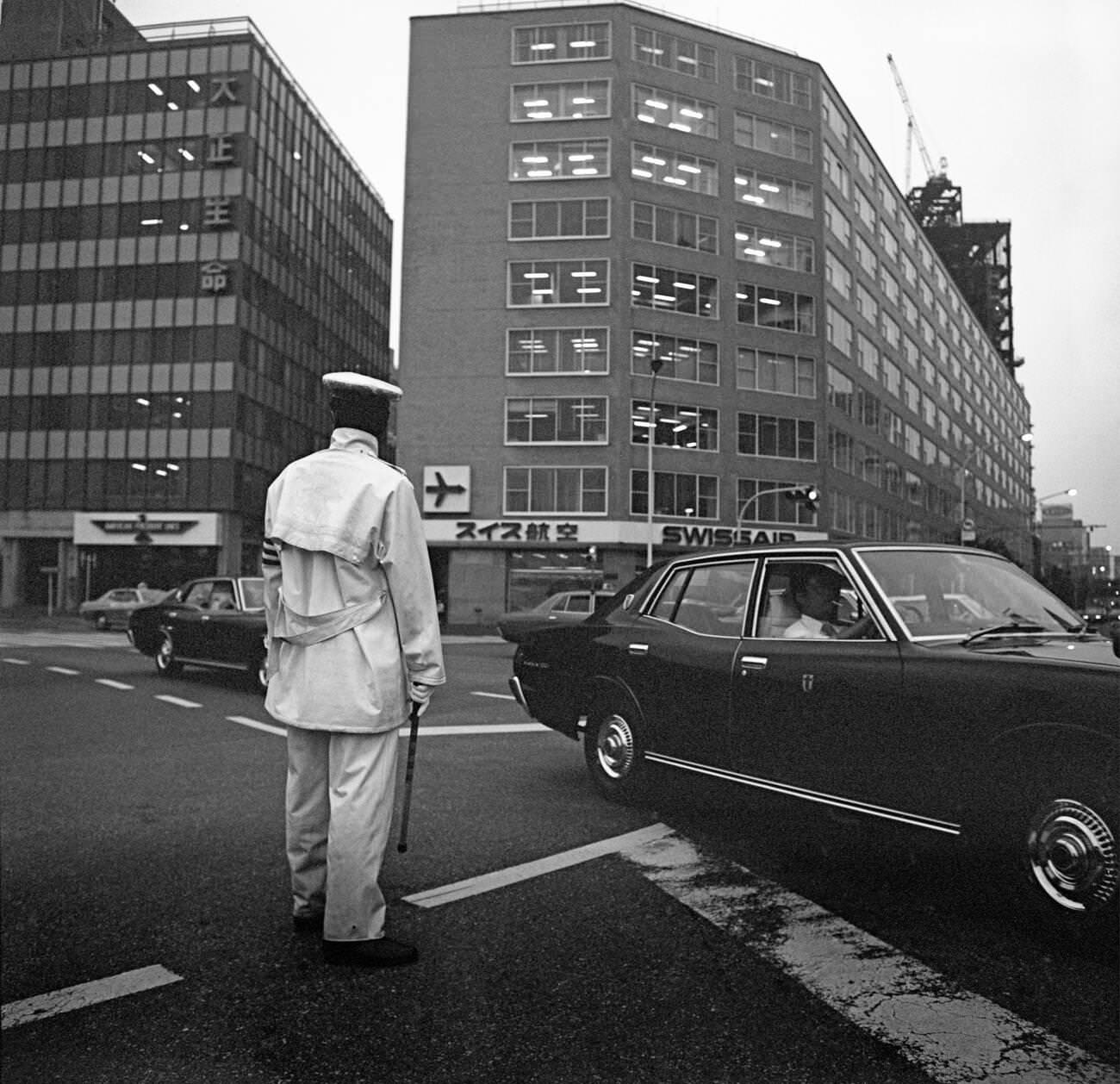 Policeman, Traffic controller, Tokyo, 1978.