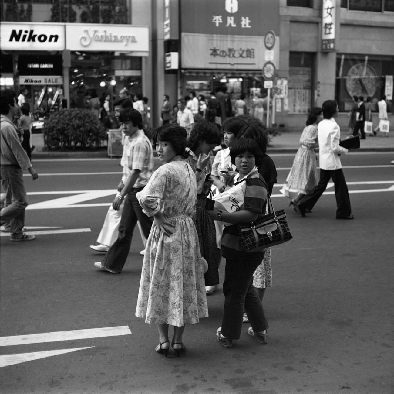 Teenagers on the street, Tokyo, 1978.