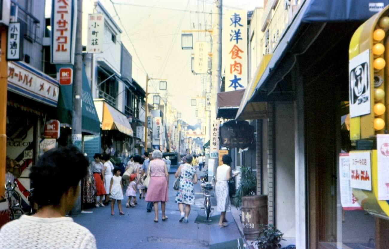 Shoppers at the Ginza Shopping Center in Tokyo, 1976.