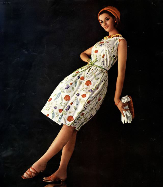 Veronica Hamel in a charming dress by Dorothy Cox, 1965.