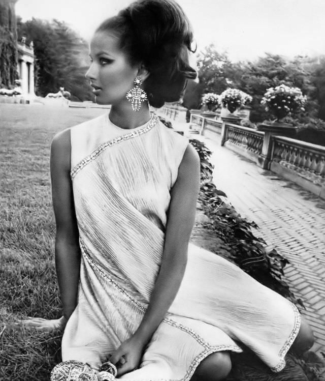 Veronica Hamel in a free-flowing dress, 1966.
