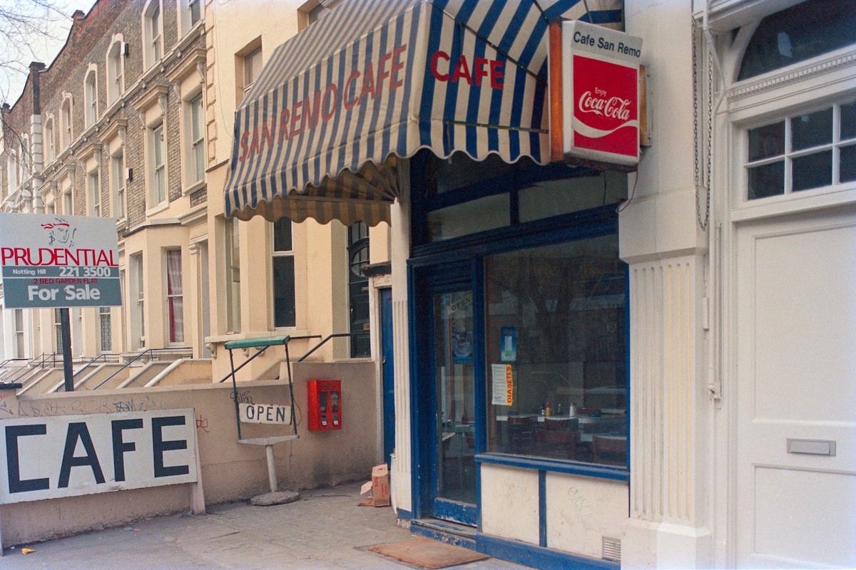 San Remo Cafe, Lancaster Rd, Notting Hill, Kensington & Chelsea, 1988