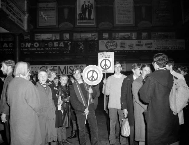 'Ban the Bomb' marchers at Liverpool Street Station, London, 1961.