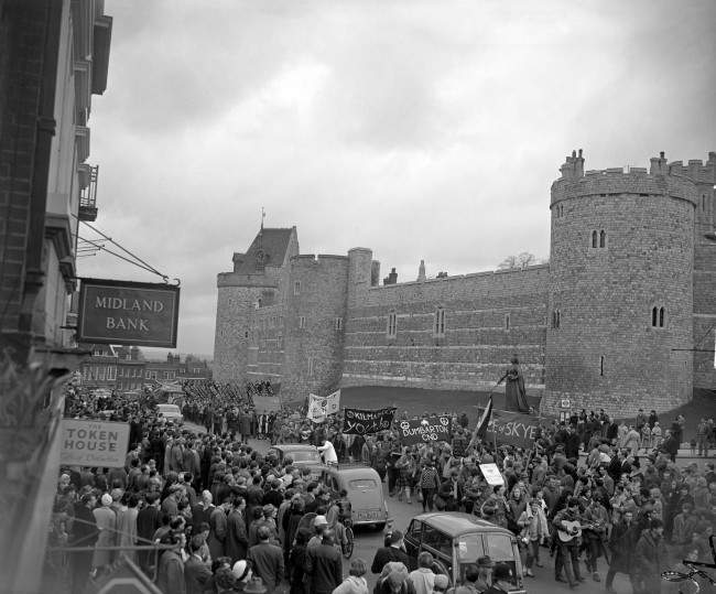 Some of the campaign marchers passing Windsor Castle, 1963.