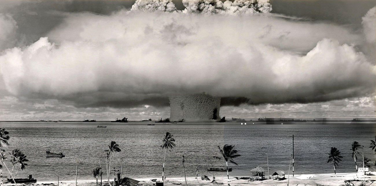 The Baker test during Operation Crossroads, a series of two nuclear weapons tests conducted by the United States at Bikini Atoll, 1946.