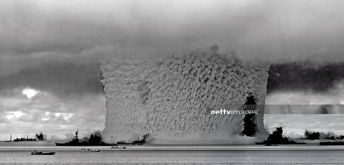 The Baker test during Operation Crossroads, a series of two nuclear weapons tests conducted by the United States at Bikini Atoll, 1946.