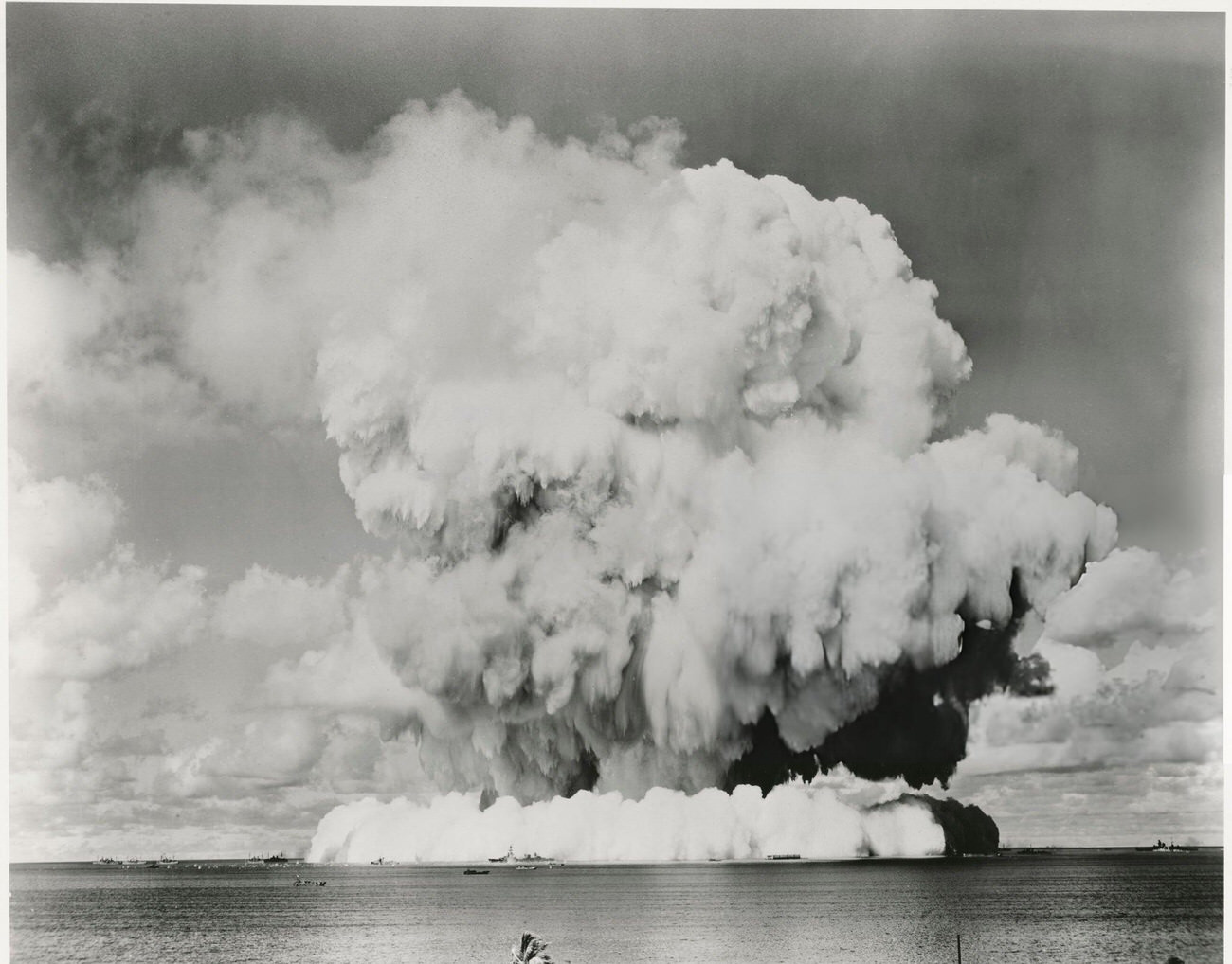 U.S. Military Atomic Bomb Test and Resulting Explosion, Crossroads Target Fleet, Bikini Island, Pacific Ocean, 1946.