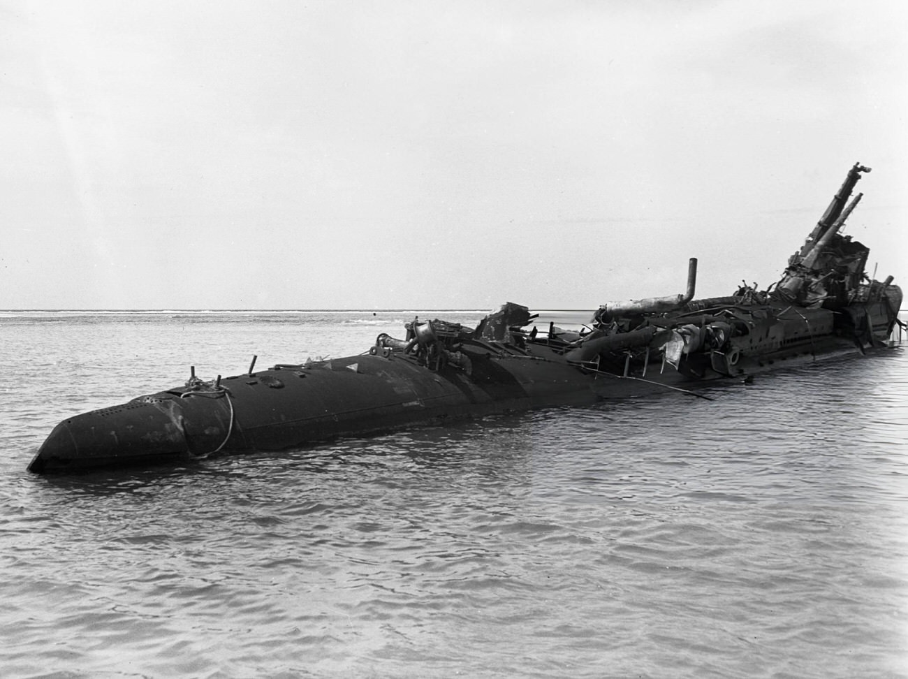 The USS Skate (SS-305), a submarine damaged by an atomic blast during Operation Crossroads, 1946.