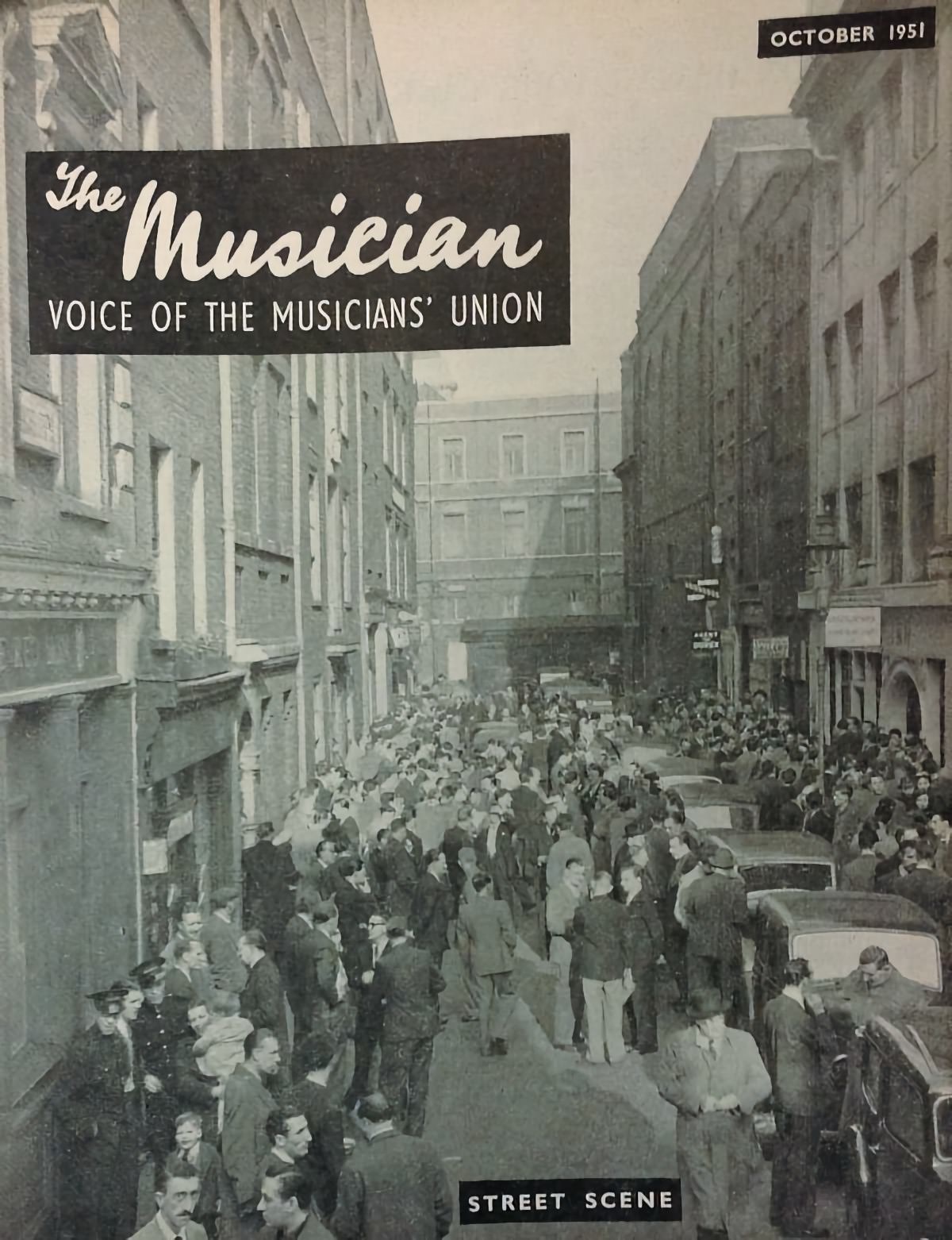 The front cover of this issue The Musician magazine from October 1951, titled “Street Scene” features Archer Street in Soho, London.