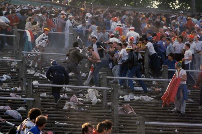 Chaos erupts on the terraces, 1980s.