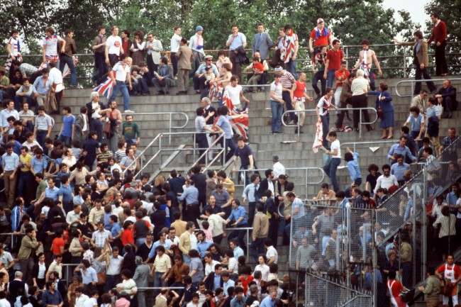 England fans riot in Turin, 1980s.