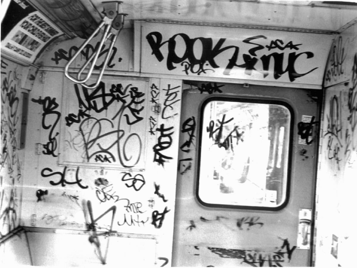 Graffiti on a subway train, 1978.