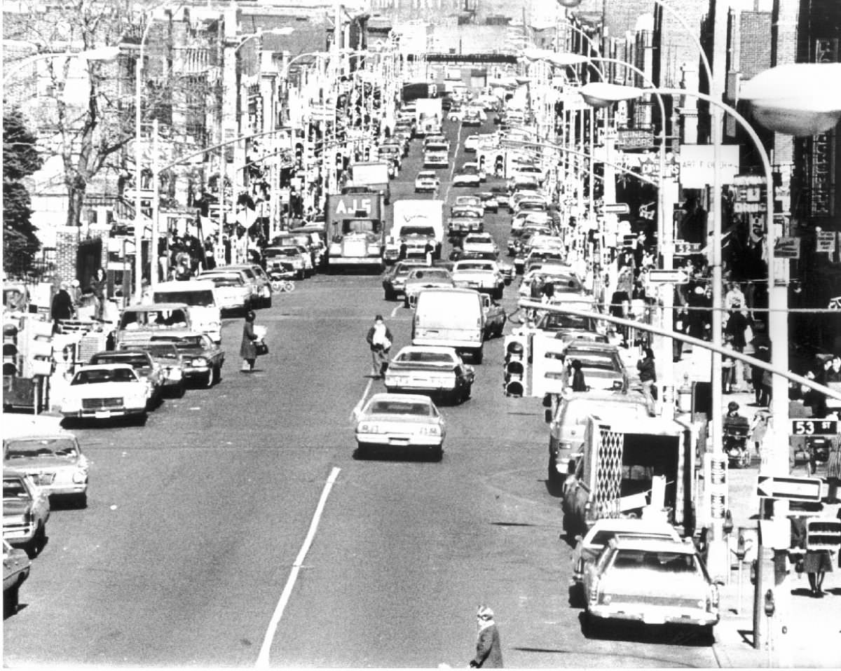 View from 55th Street station along 13th Avenue towards 39th Street, 1976.