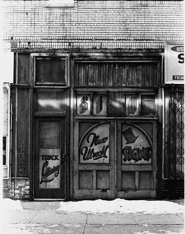 Sign shop on New Utrecht Avenue in Brooklyn, 1976.