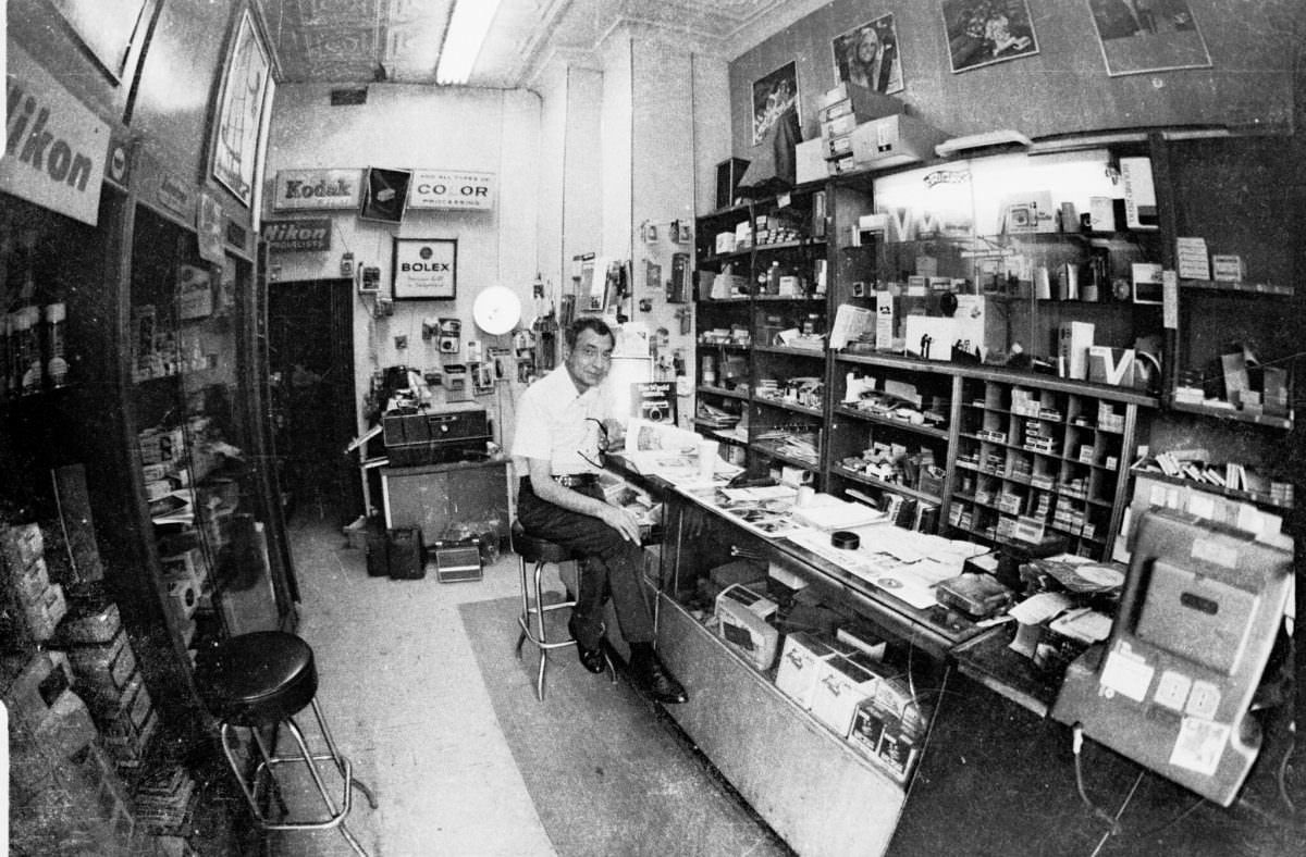 Paulie’s camera shop on 13th Avenue in Brooklyn, 1976.