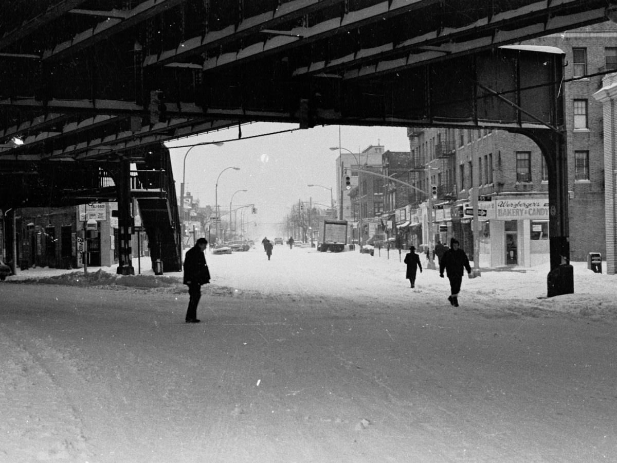 A snow plow clearing snow in Brooklyn, 1978.