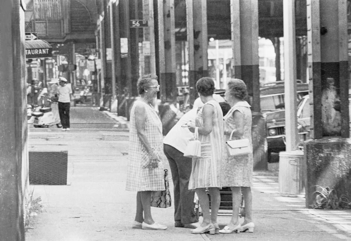 Women shopping in Boro Park, Brooklyn, 1976.