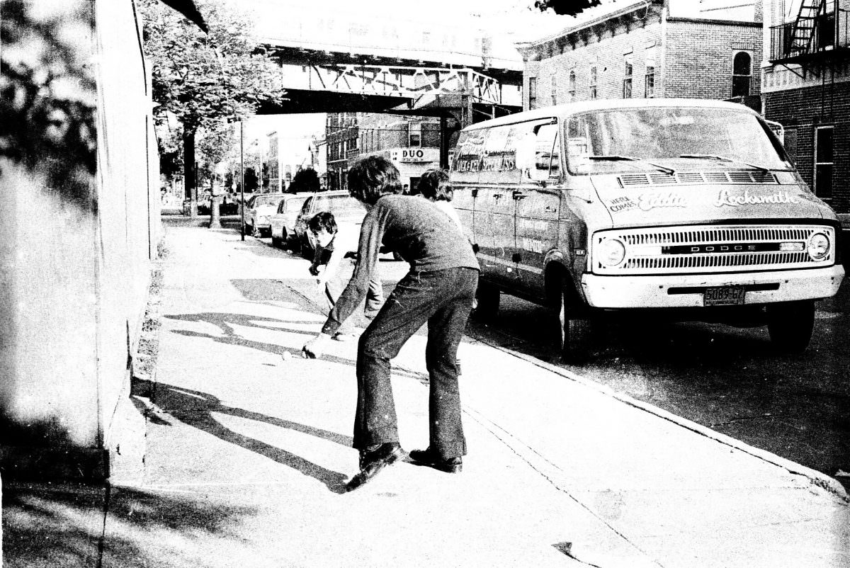 A street game in Boro Park, Brooklyn, 1975.