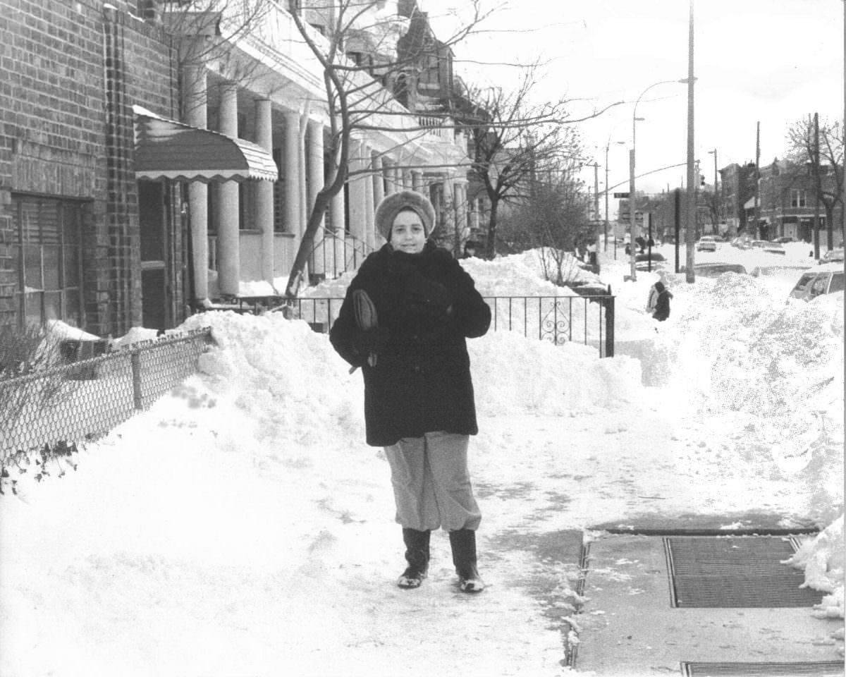 A snowstorm in Boro Park, Brooklyn, 1970s.