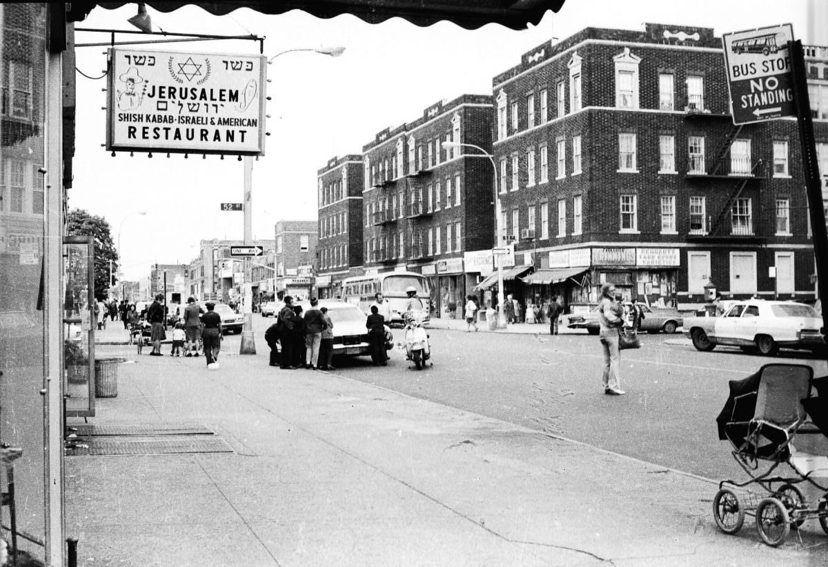 13th Avenue in Boro Park, Brooklyn, 1975.