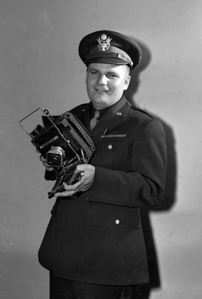 Harold Harris, Associated Press staff photographer and war correspondent assigned to the London bureau, is seen. 1944