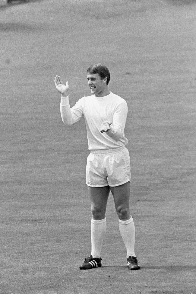 England striker Geoff Hurst shows his approval at some nice work on the cricket field during a light-hearted game, 1966.