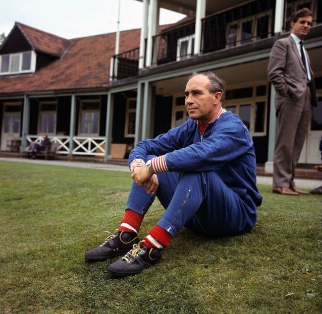 England manager Alf Ramsey contemplates winning the World Cup during a training session at Roehampton, 1966.