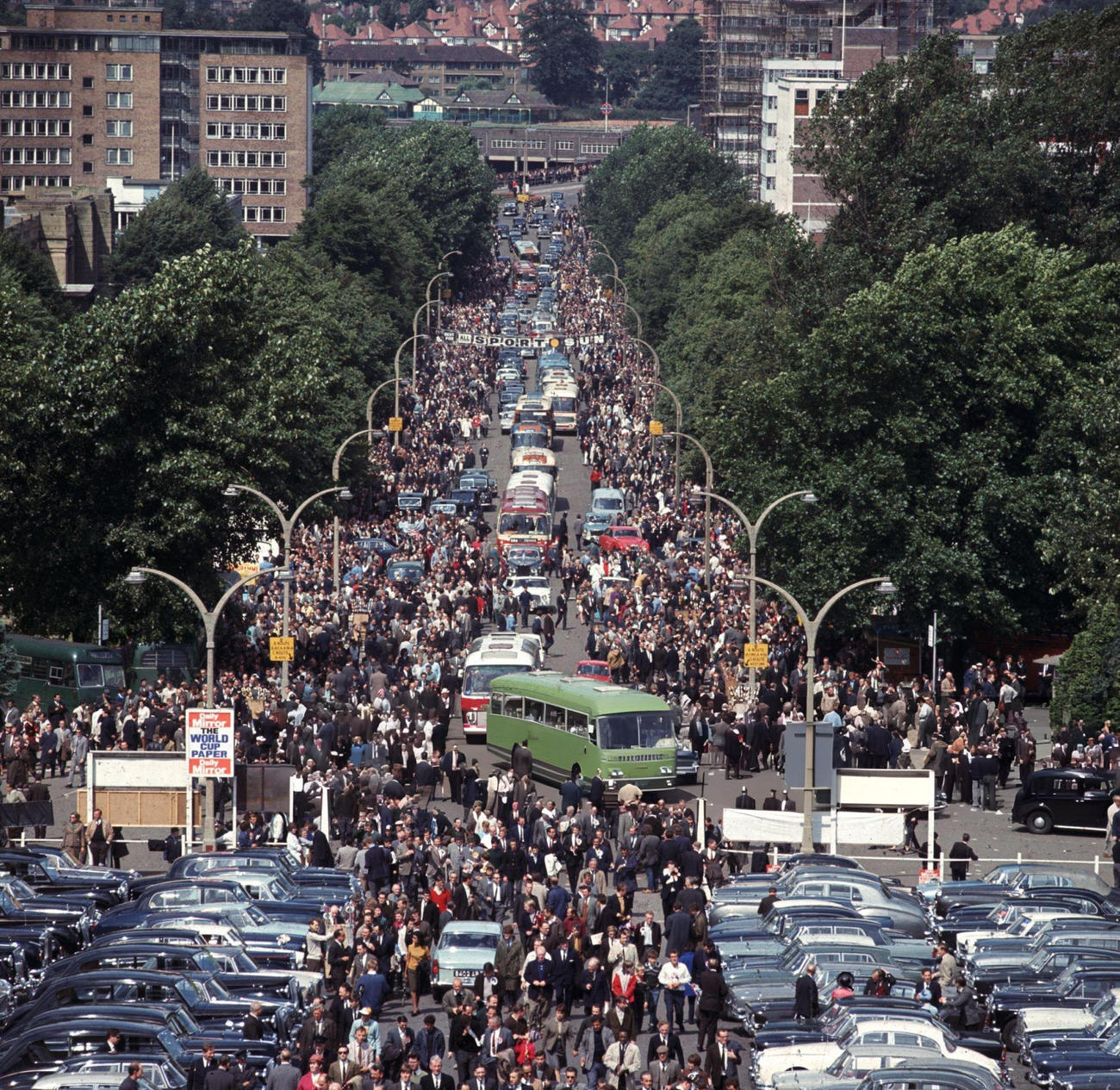 Crowds arrive at Wembley Stadium, London, for the 1966 World Cup Final match, 1966.