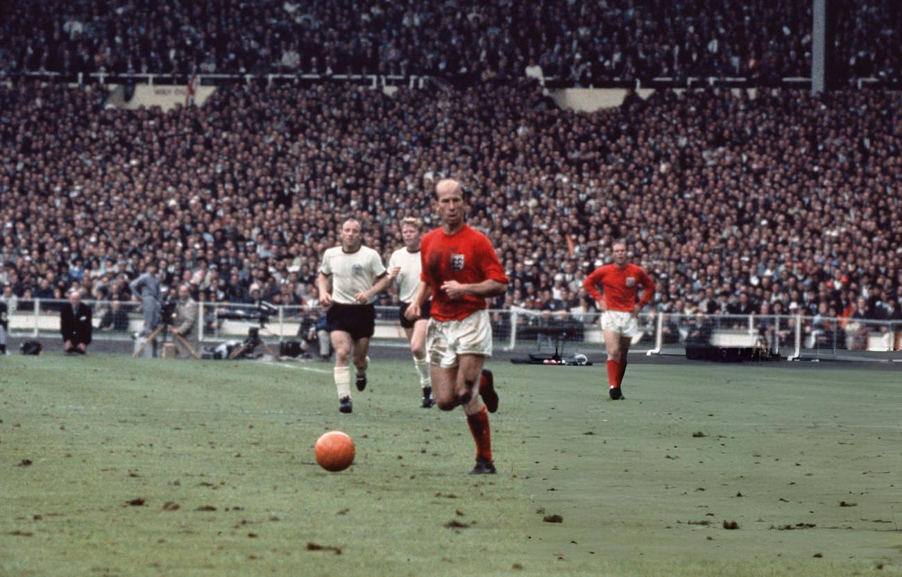 Bobby Charlton with the ball during the 1966 World Cup Final, 1966.