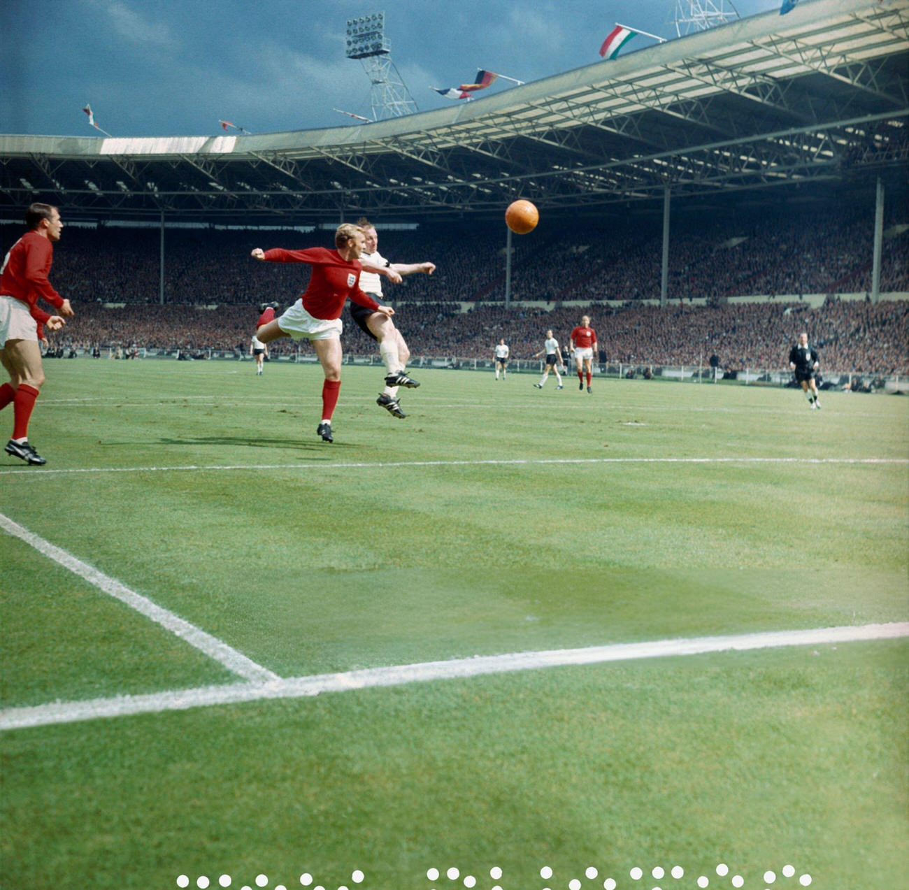 England captain Bobby Moore in action during the World Cup Final, 1966.