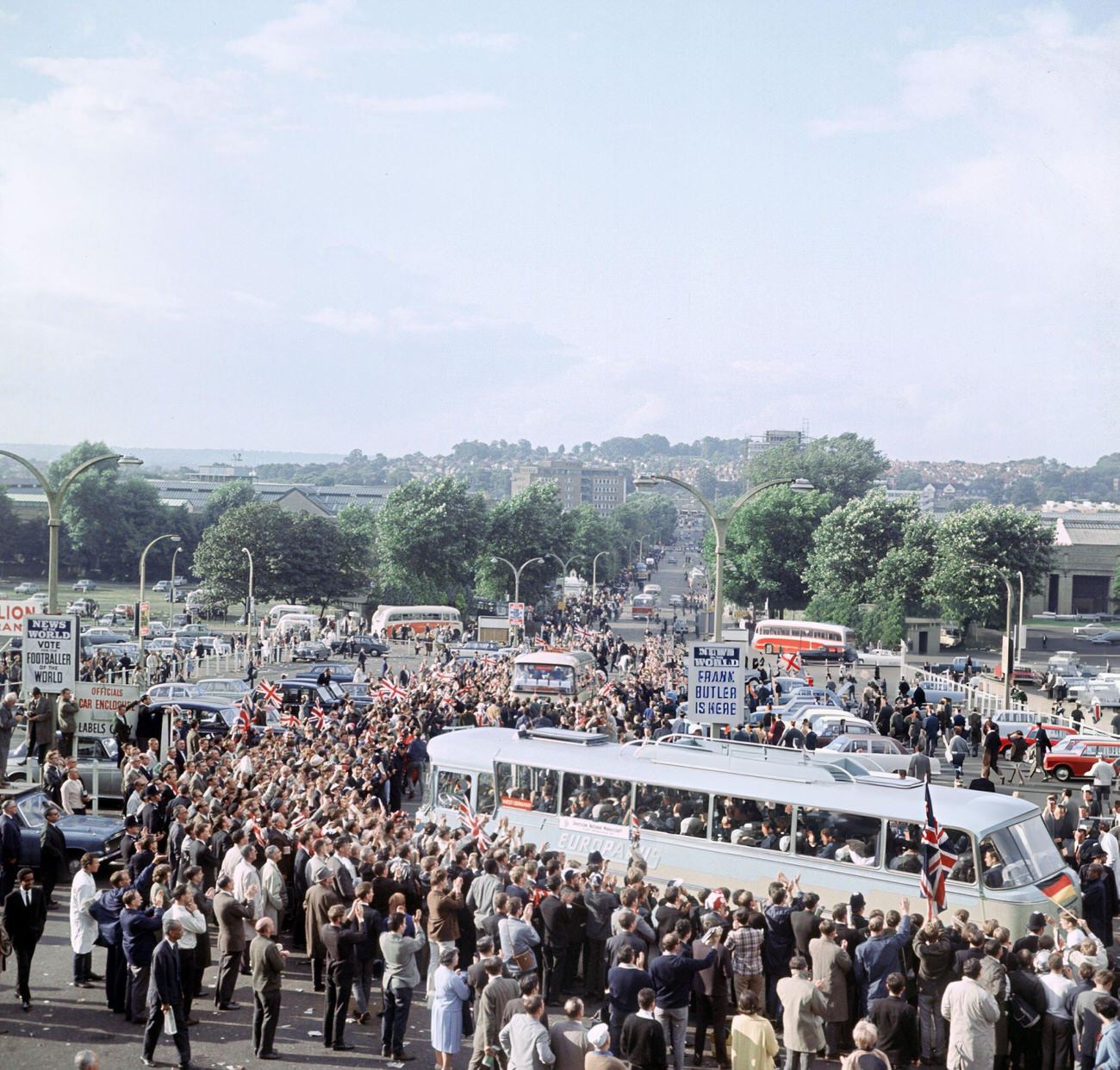 Crowds arrive at Wembley Stadium for the match, 1966.