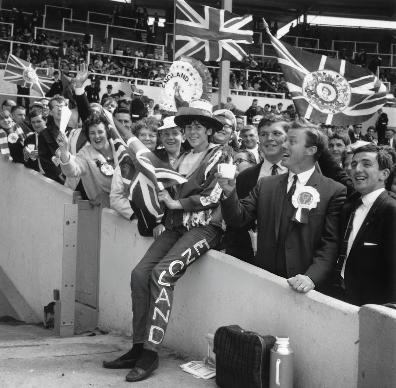 Football fan Jean Nicholson at the World Cup final in Wembley Stadium, 1966.