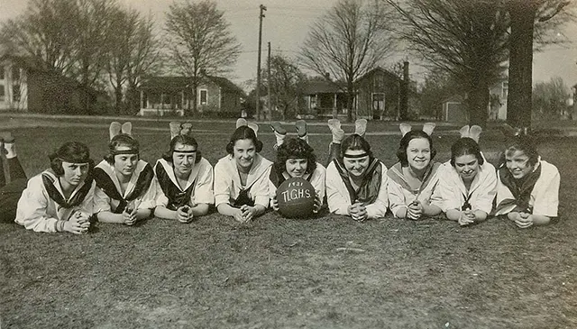 Girls playing basketball, 1931.