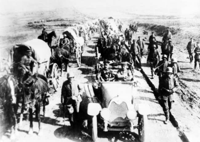 German troops advancing in Ham, France.