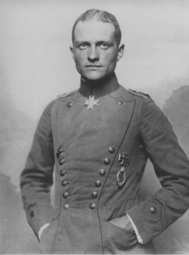 Baron Manfred von Richthofen, leader of Germany’s Flying Circus and airplane ace known as the “Red Baron” during World War I, is shown in this photo.