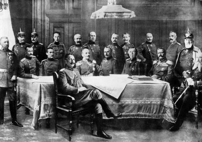 Kaiser Wilhelm II surrounded by his general staff.