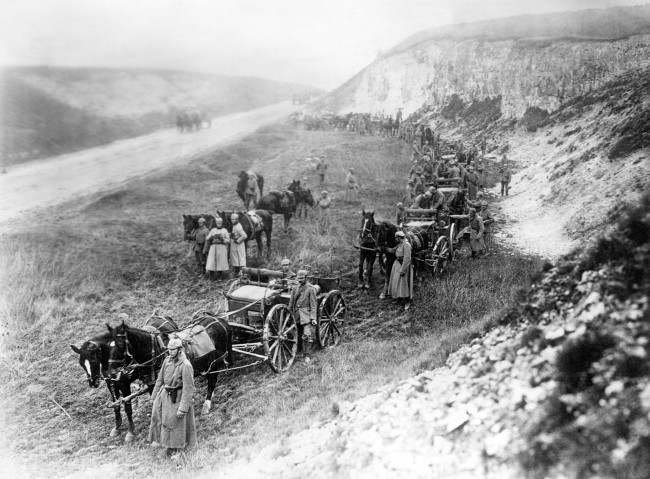 A German ammunition column is transported to the firing line.