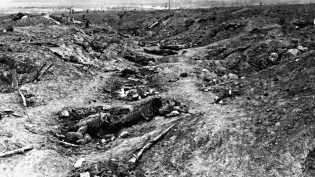 A scene in one of the German trenches in front of Guillemont, near Albert, during the Battle of the Somme.