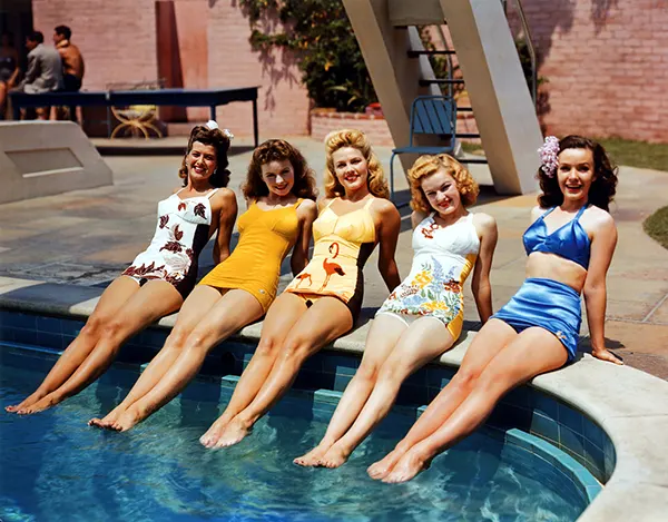 Bathing beauties in vivid Kodachrome, 1944.