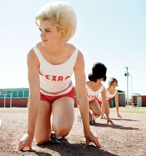 The University of Texas women’s track team practices, 1964.