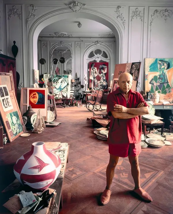 Picasso in his studio, 1956.