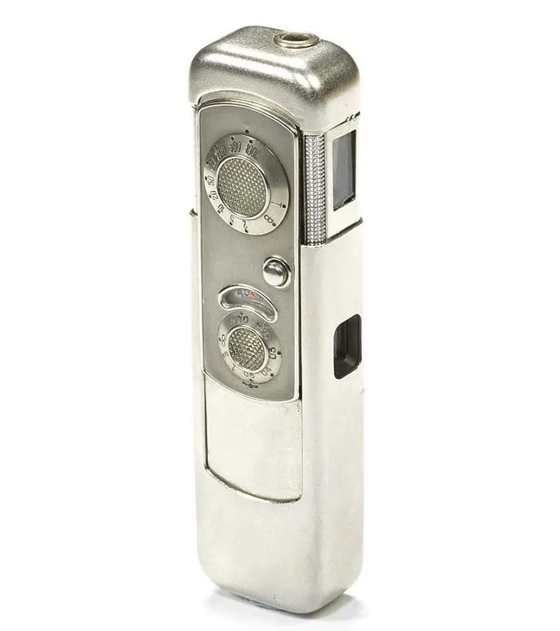 The Minox camera is disguised as a radio.