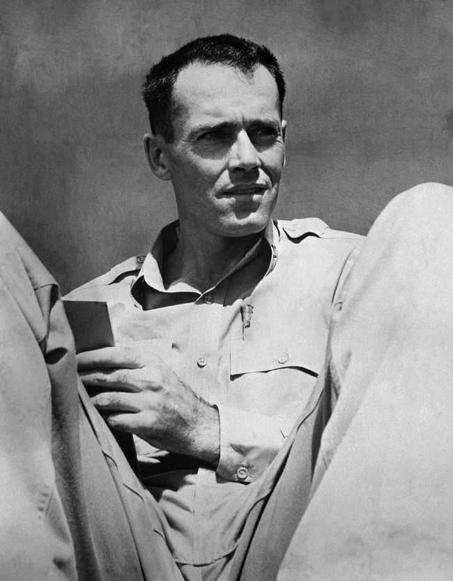 Lieutenant Henry Fonda, former Hollywood movie star, relaxes in a South Pacific area, July 10, 1944 where he is now on active duty on the staff of Vice Adm. J.H. Hoover, U.S. Navy commander of the forward area, Central Pacific. Fonda joined the navy as an ordinary seaman.