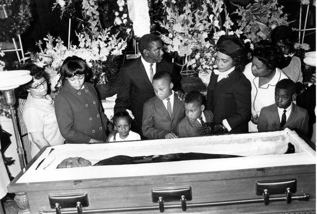 Coretta Scott King and her four children view the body of Dr. Martin Luther King Jr. in Atlanta, Georgia, 1968.