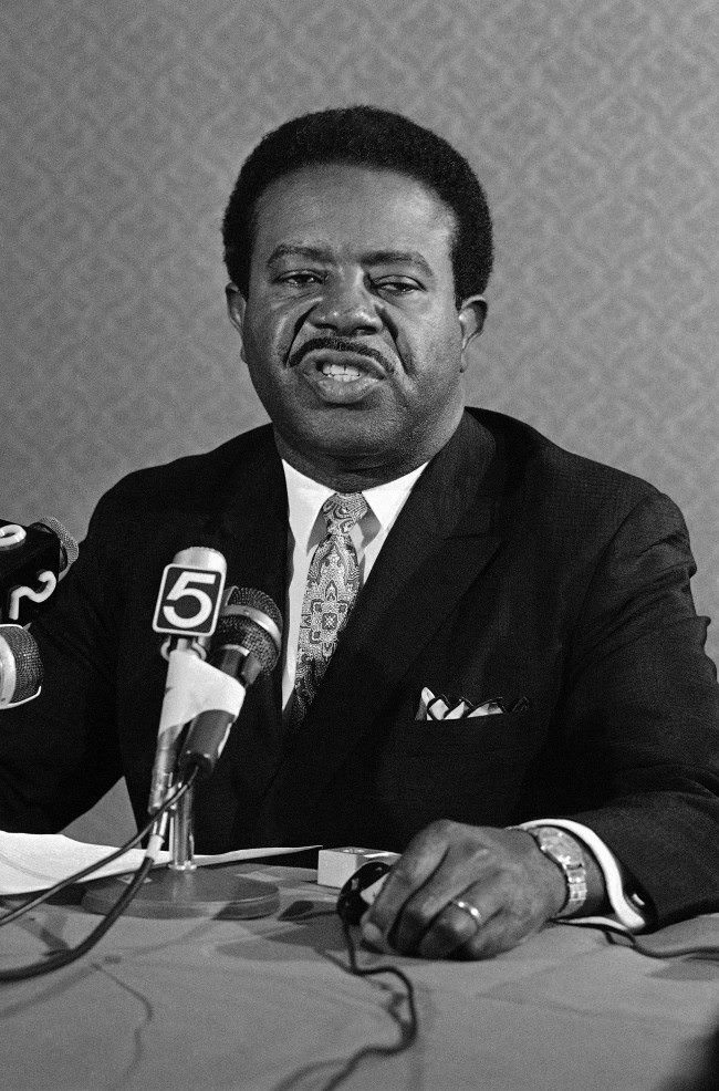 The Rev. Ralph David Abernathy tells an Atlanta press conference that James Earl Ray’s admission of guilt strengthens his belief that there was a conspiracy in the slaying of Dr. Martin Luther King Jr., 1969.