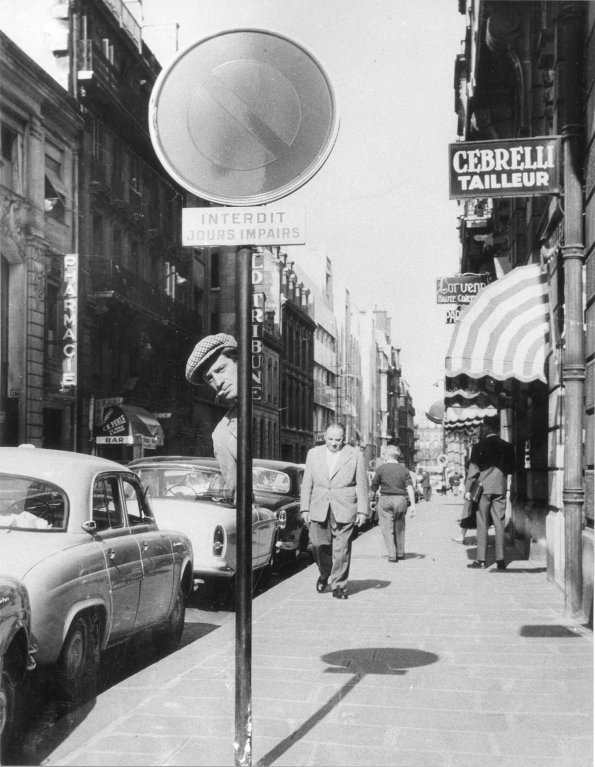 Raymond Cauchetier and Jean-Paul Belmondo on the set of 'A bout de Souffle' directed by Jean-Luc Godard, 1960.