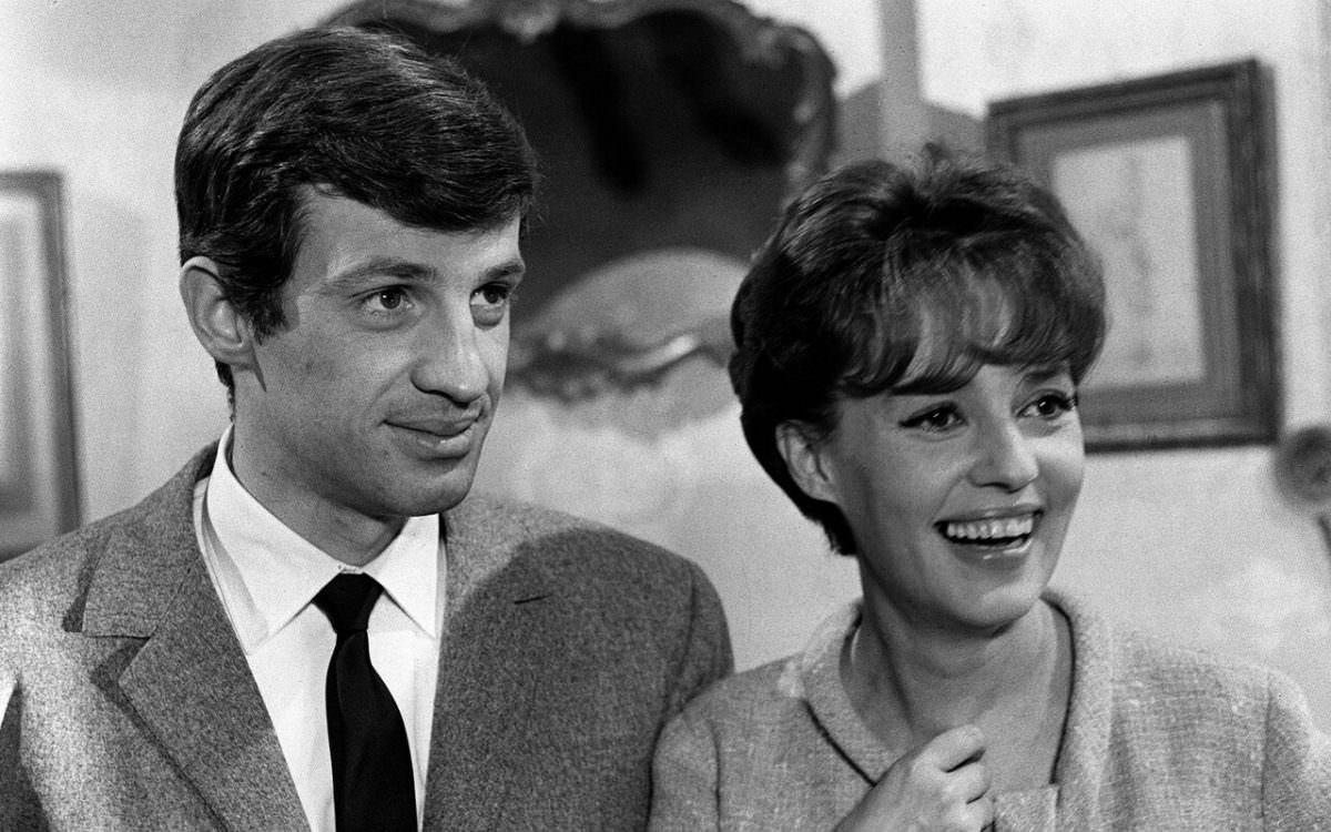 Jeanne Moreau with Jean-Paul Belmondo, 1963.