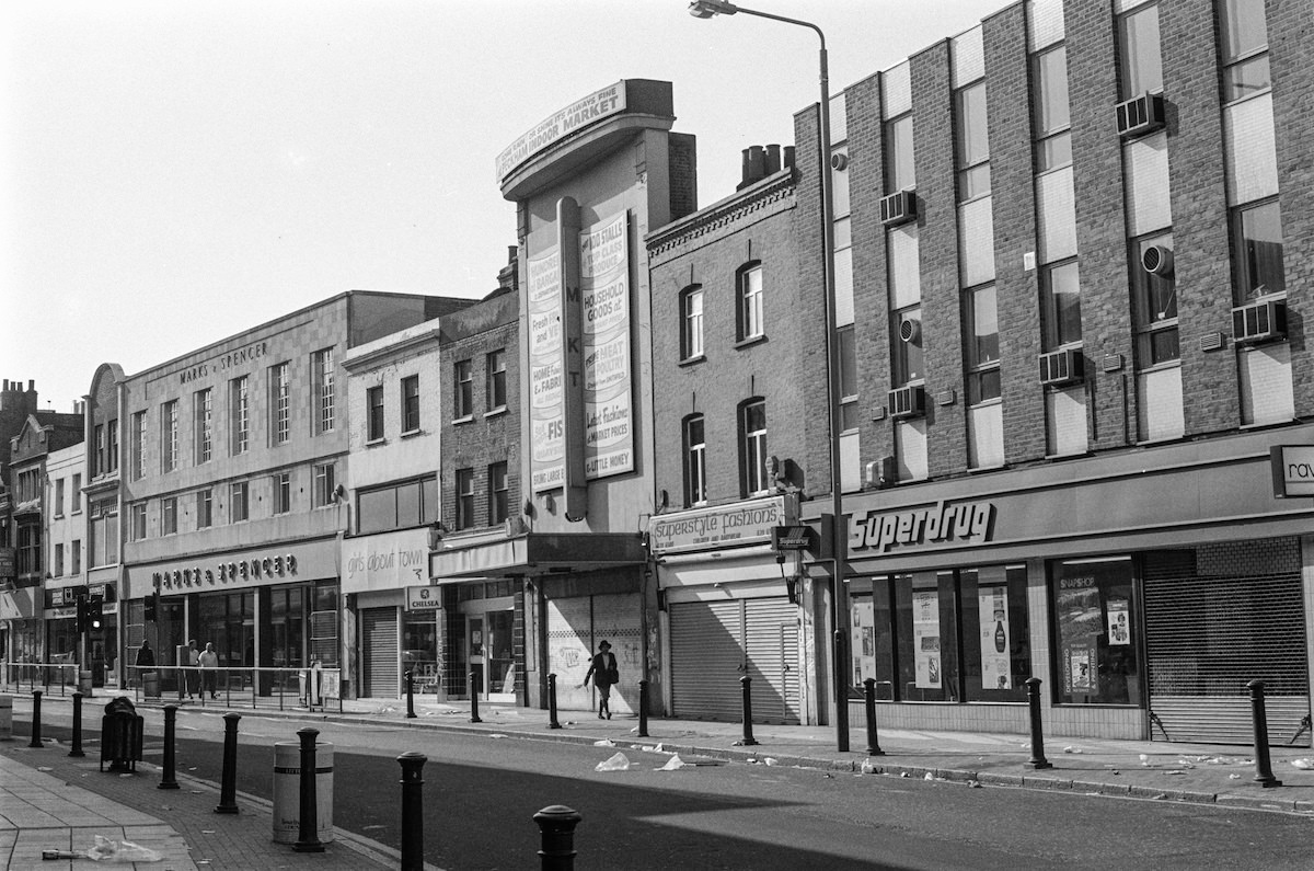 Shops, Former Cinema, Rye Lane, Peckham, Southwark, 1990